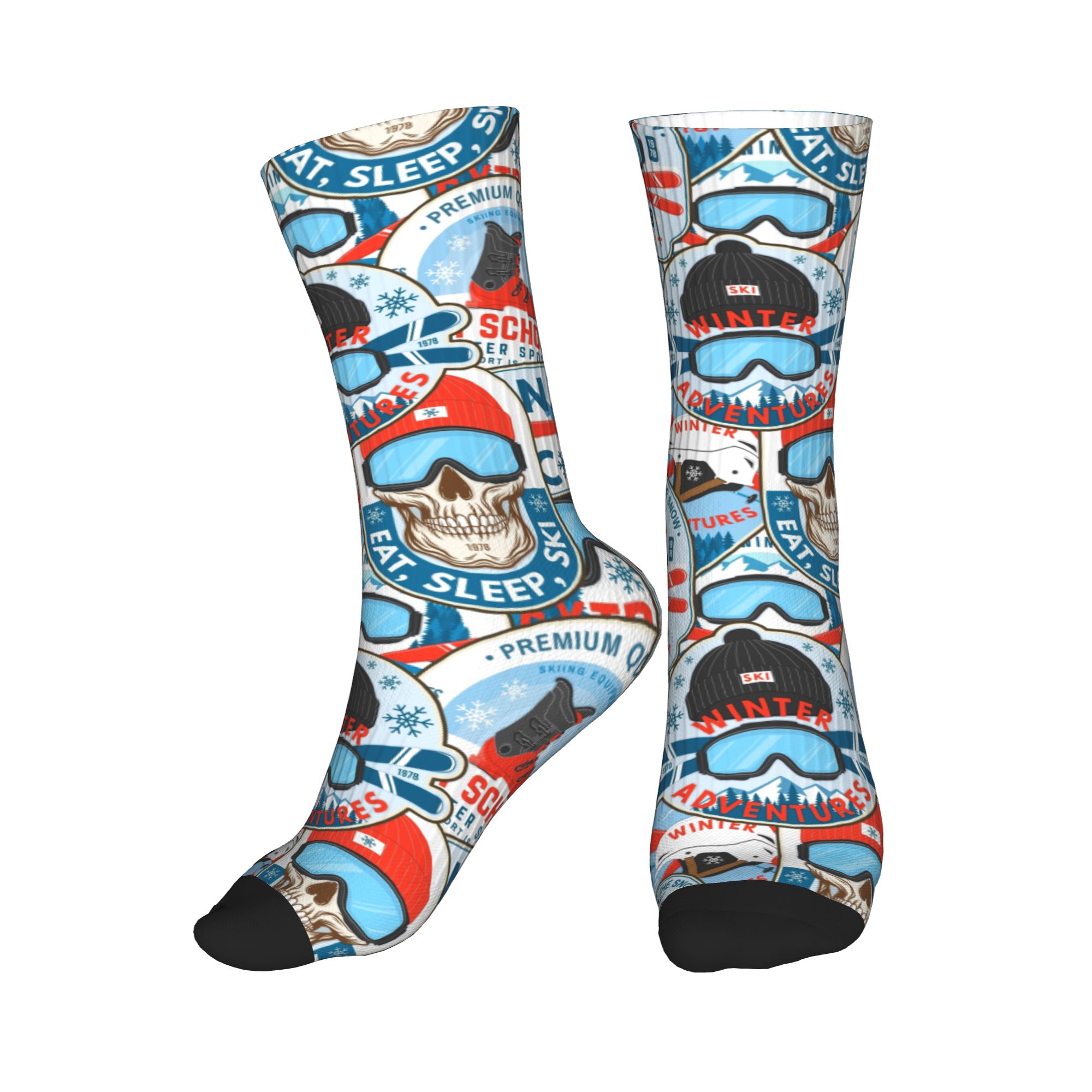 Dress Sock Men - Vintage Kırmızı Mavi Kayak Kulübü Dikişsiz